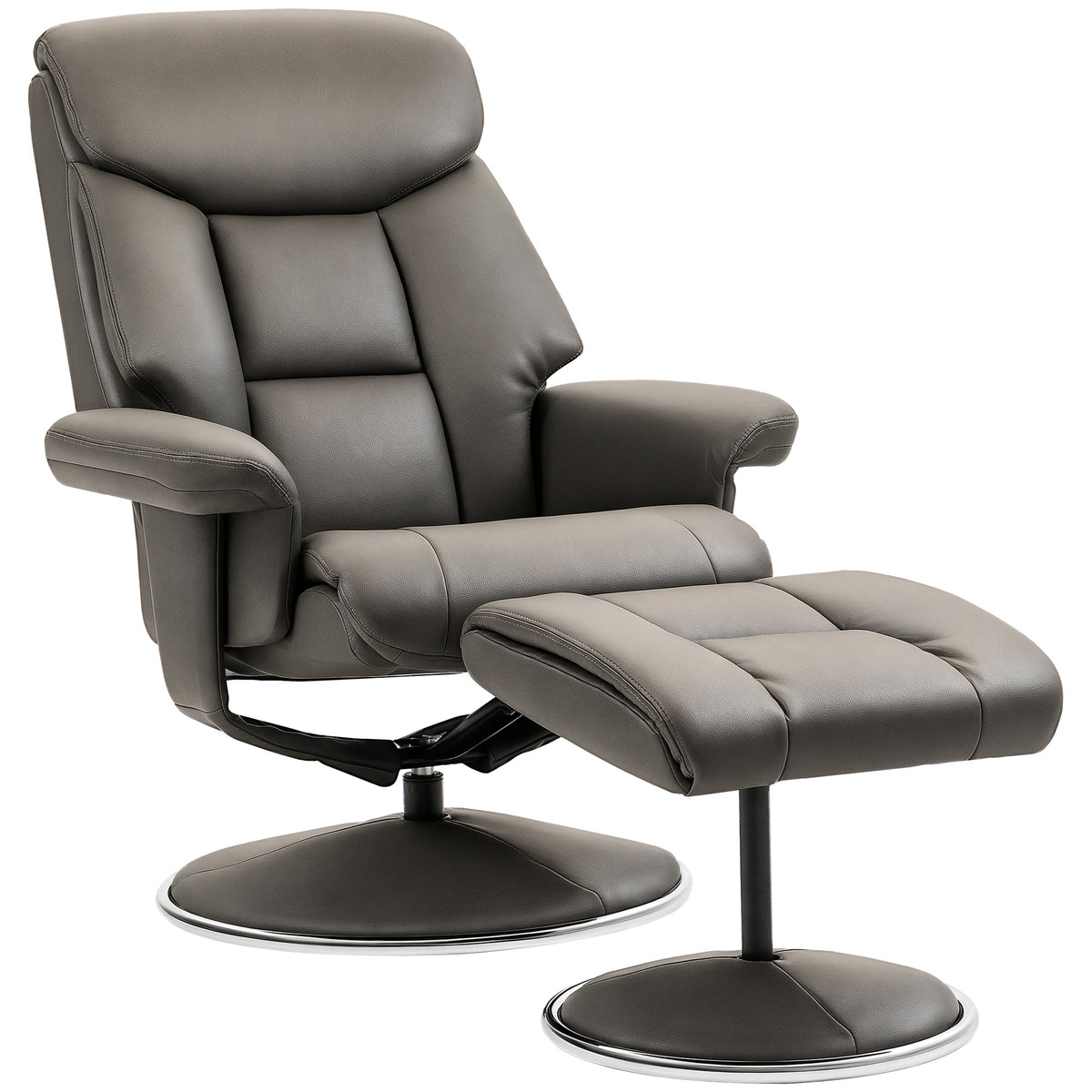 HOMCOM Relaxsessel mit Hocker, Rückenlehne verstellbar, Kunstleder, bis 150 kg, Grau