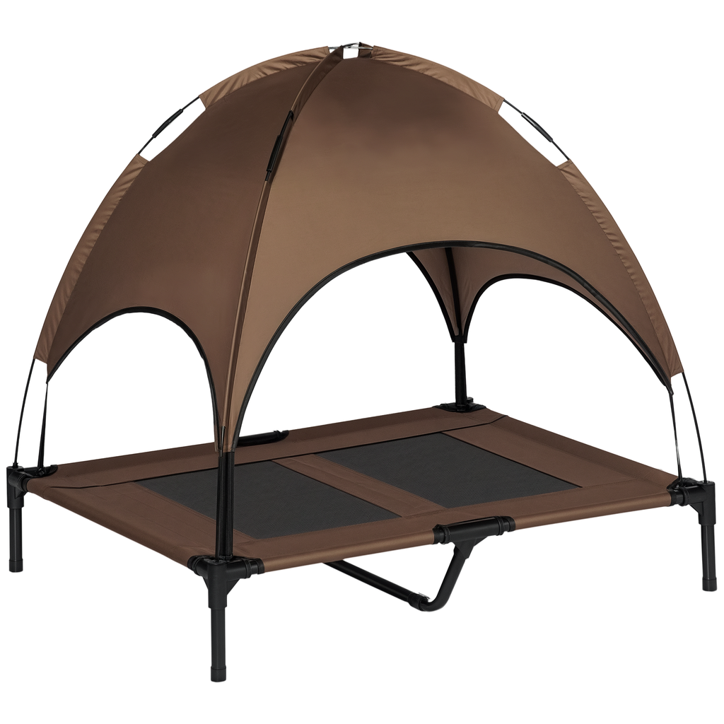 PawHut Erhöhtes Hundebett mit Baldachin, Haustierbett, Hundeliege outdoor mit Dach, Atmungsaktiv, Taftstoff für Camping Kaffee 92 x 76 x 90 cm