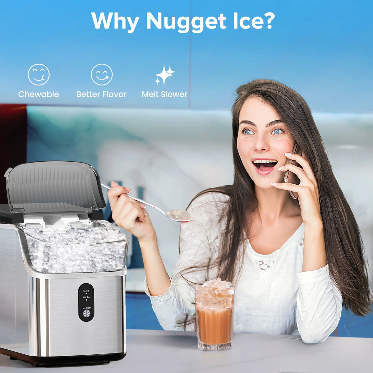 Auseo Nugget Ice Maker Countertop, Pebble Ice Maker Machine with 35 lb/24H Soft Ice, Self - Cleaning, for Home/Kitchen/Office (Black)