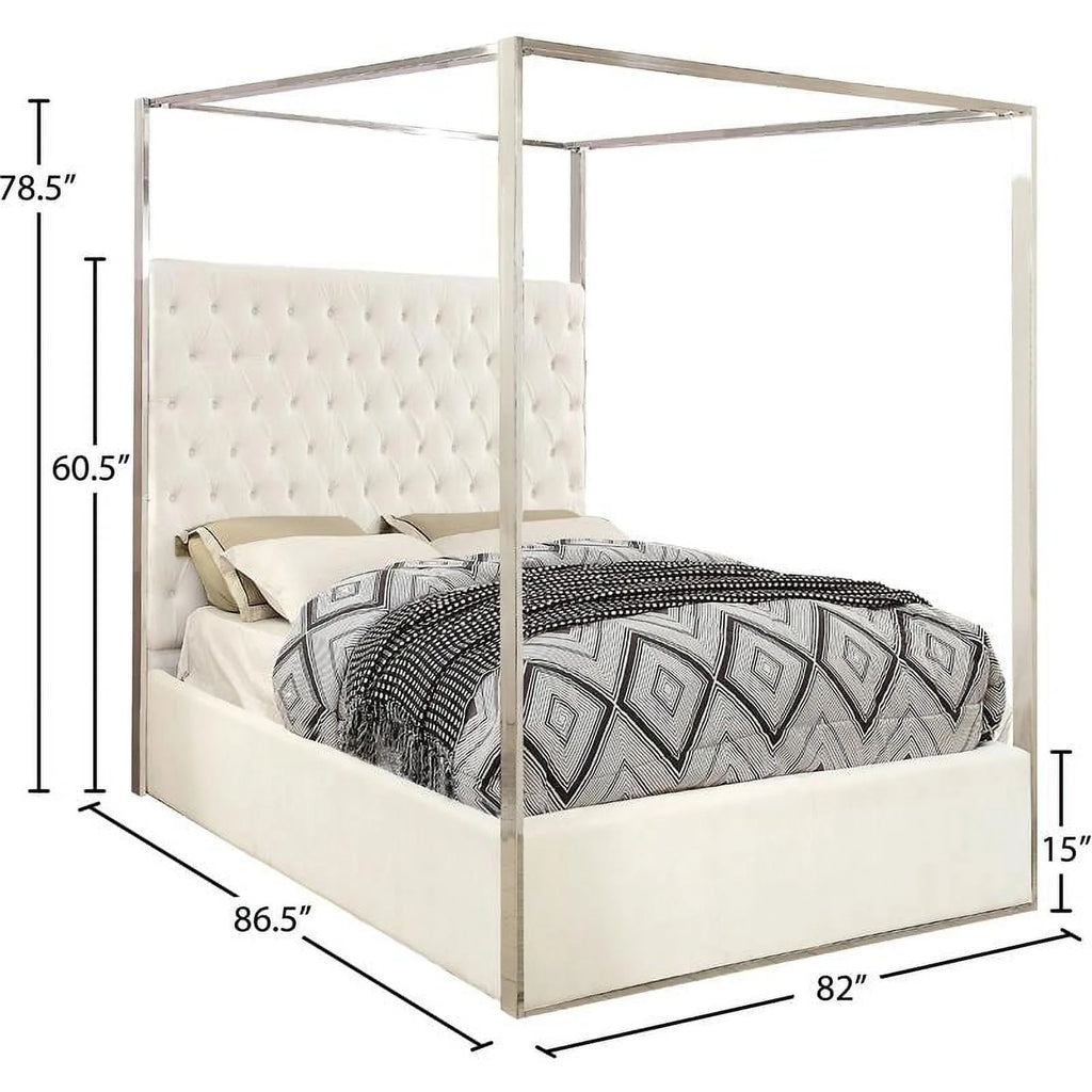 Porter White Velvet King Bed - Color:white Velvet, Style:contemporary