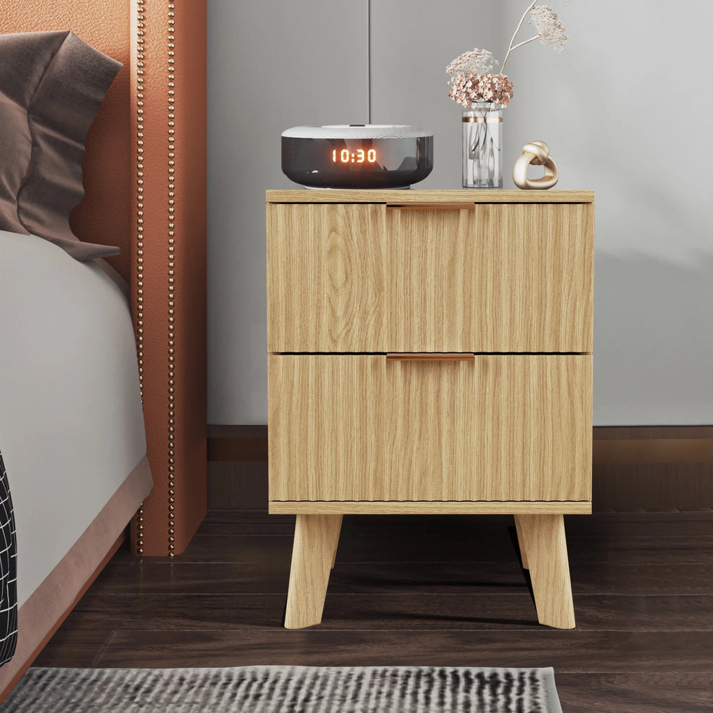 YOCWO Fluted Nightstand for Bedroom Set of 2, Wood Bedside Table Set of 2 with Drawers, Black