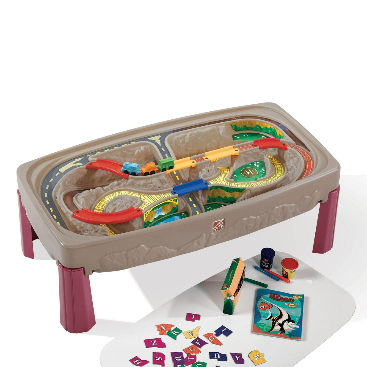 Step2 Deluxe Canyon Road Train Table and Chair Set Neutral Kids Outdoor Activity Table