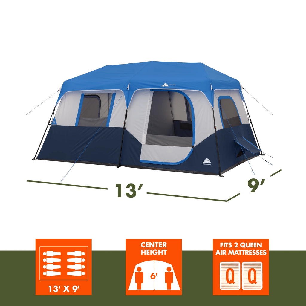Ozark Trail 13' x 9' 8 - Person Cabin Tent with LED Lighted Poles, 32 lb