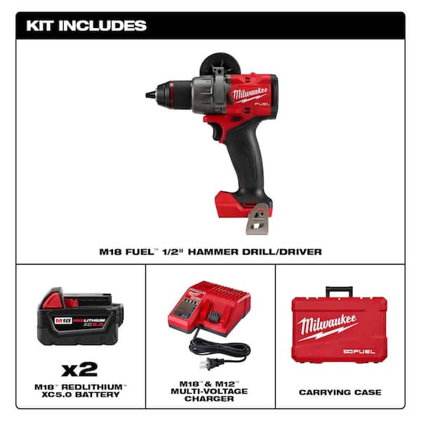 M18 FUEL 18-Volt Lithium-Ion Brushless Cordless 1/2 in. Hammer Drill Driver Kit with M18 FUEL High-Torque Impact