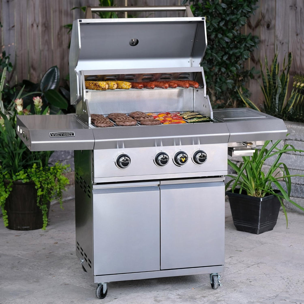 3-Burner Propane Gas Grill With Infrared Side Burner - BBQ-VCT3BSB-LP