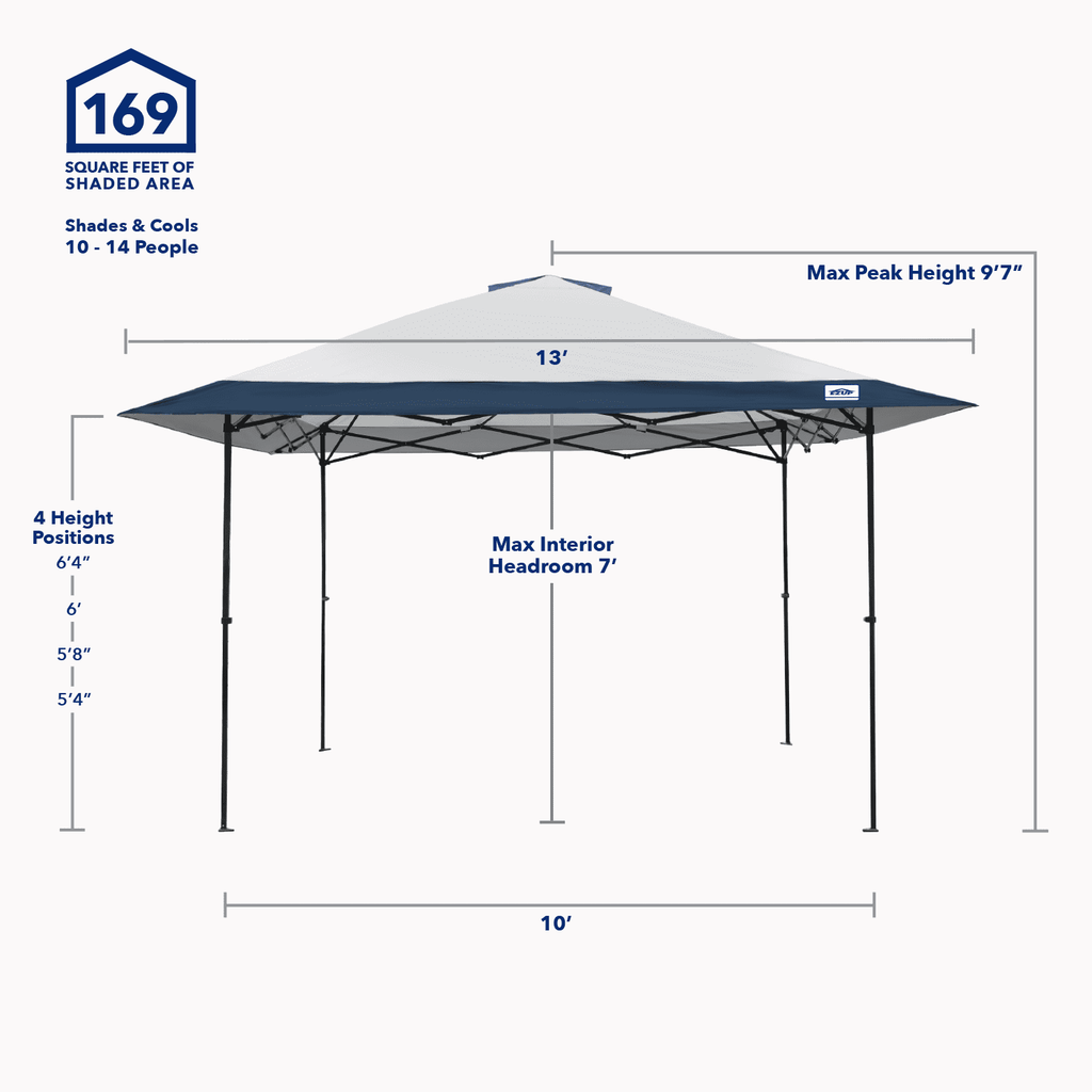 E - Z UP 13x13 ONE - UP Instant Canopy Tent ?pop up Outdoor Shade Tent with Vented Top, Adjustable Height & Roller Bag
