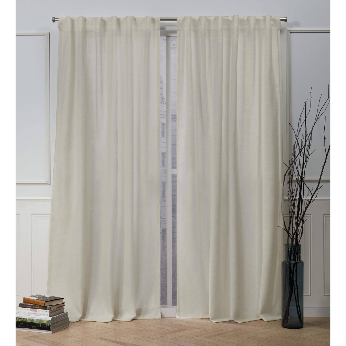 Nicole Miller New York Faux Linen Slub Textured Hidden Tab Top Curtain Panel Pair Linen