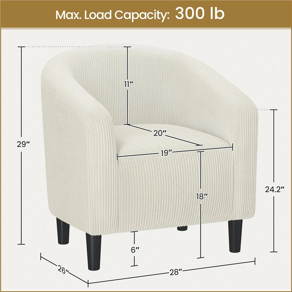 Yaheetech Upholstered Club Chair Accent Barrel Chair, Ivory