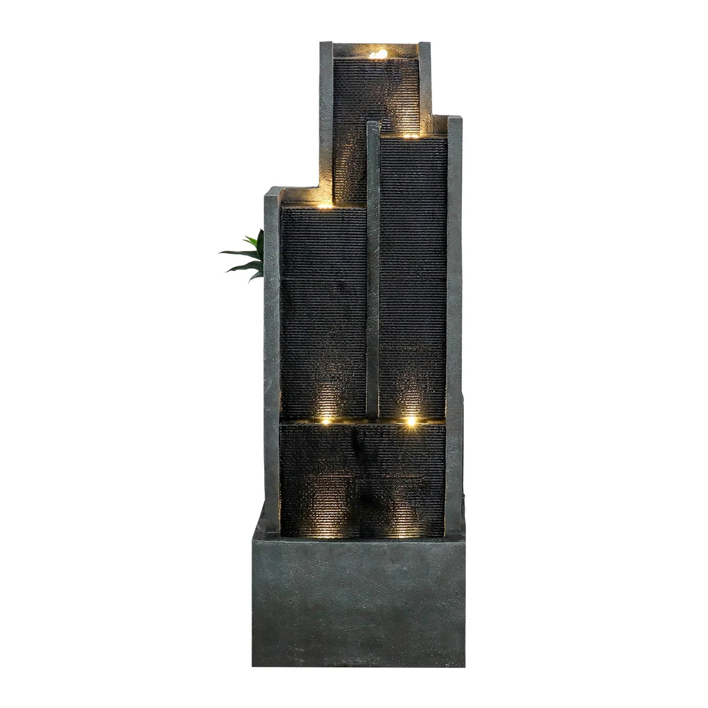 4 - Tier Water Fountain with LED Lights - 50.7" H Waterfall Fountain Indoor Outdoor Water Feature for Home, Patio, Garden
