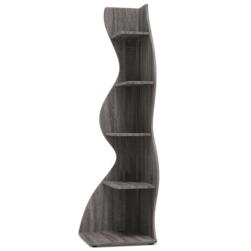 Finihen 5 - Tier Corner Bookcase, Wood Bookshelf Storage Organizer, 70" Tall Display Standing Shelf Unit for Bedroom, Living Room, Green