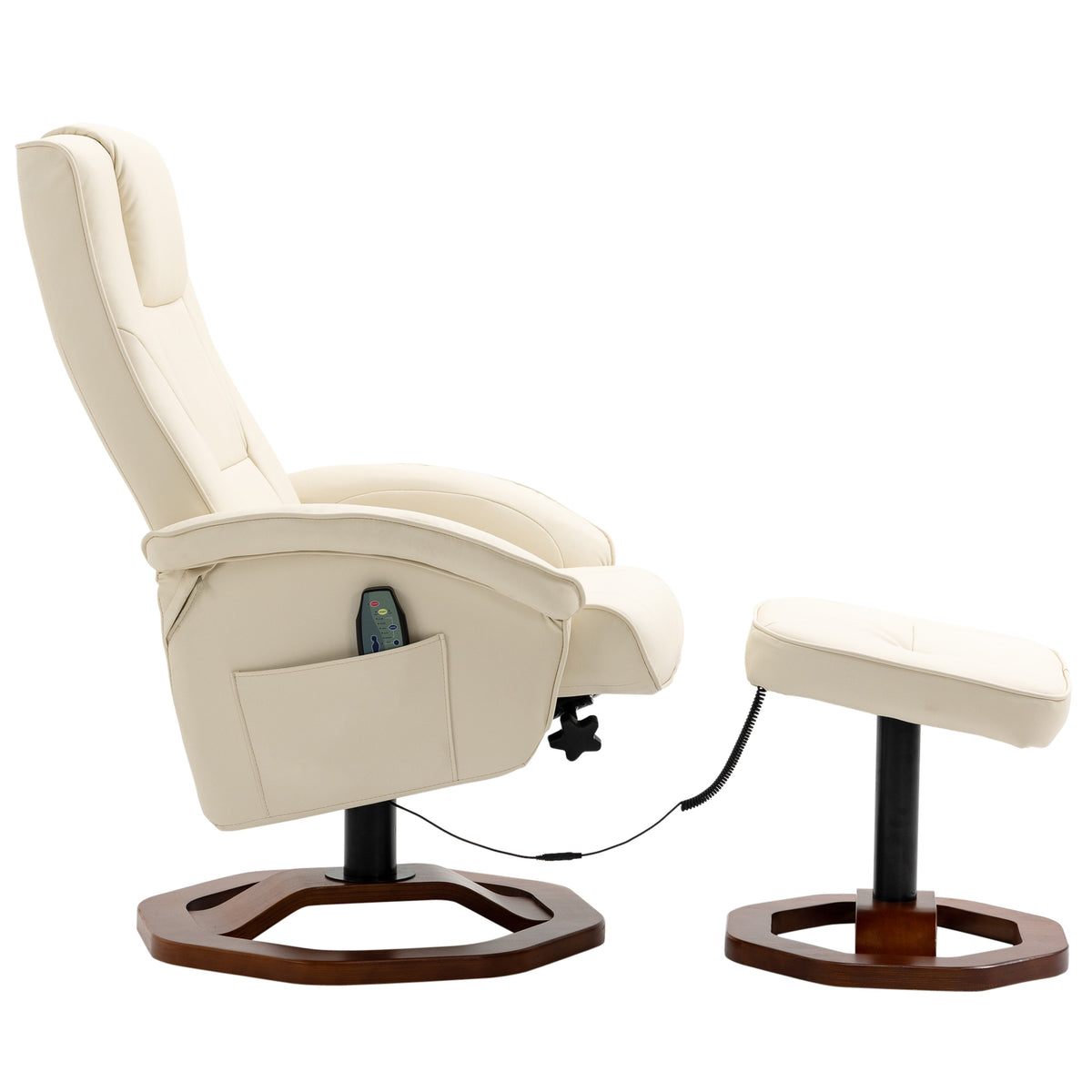 HOMCOM Massagesessel, mit Fußhocker, 10 Massagepunkte, Liegefunktion, drehbarer Sitz, Cremeweiß, 73 x 83 x 106cm