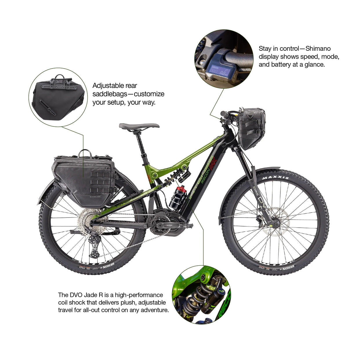 INTENSE RECON MX Adventure Adult S/M Electric Mountain Bike with Shimano Steps E7000 Motor, 11 - Speed Gears, 27.5" Wheels, DVO Suspension, 504 Wh Integrated Battery, Custom Rack and Bag Set Included