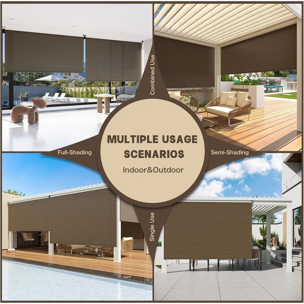 AECOJOY Outdoor Roller Shade, 10'(W) x8'(H) Sun Shade Cover Canopy, Mocha&Gray