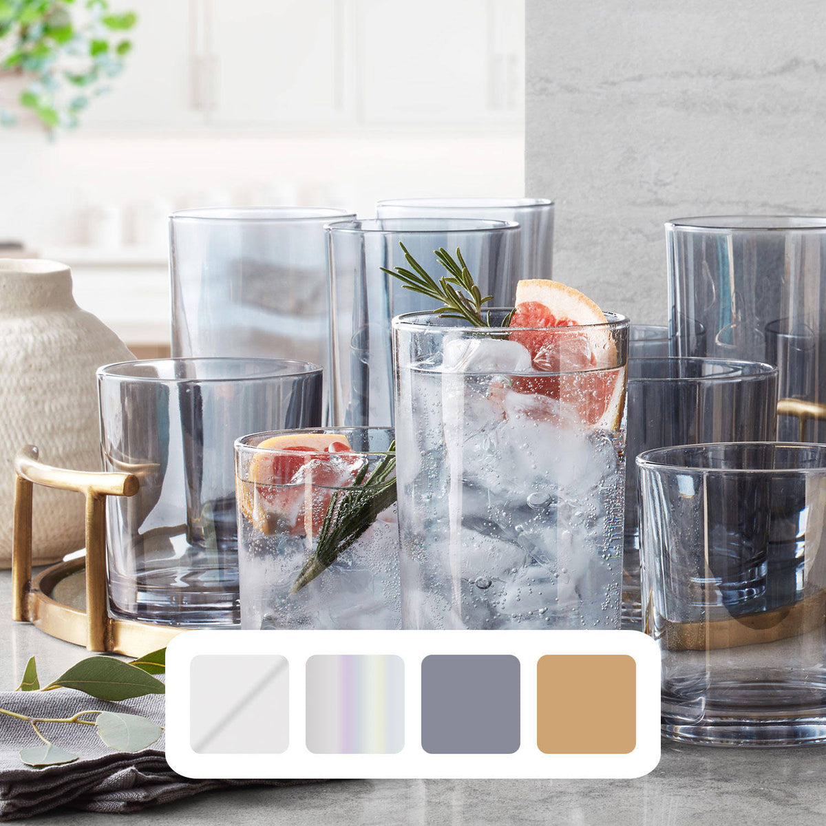 Member's Mark 16 Piece Crystal Drinkware Set (Smoke)