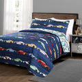 Lush Decor Lush Decor Navy Race Car Kids' 2-Piece Quilt Bed Set, Reversible Bedding Set for Boys (Twin) Bed Sheets Bedding Navy : Twin