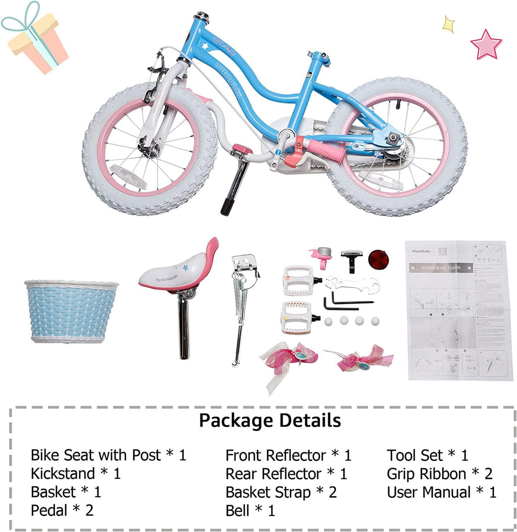 Royalbaby Girls Kids Bike Stargirl 18 In. Bicycle Basket Kickstand Blue Child - S Cycle