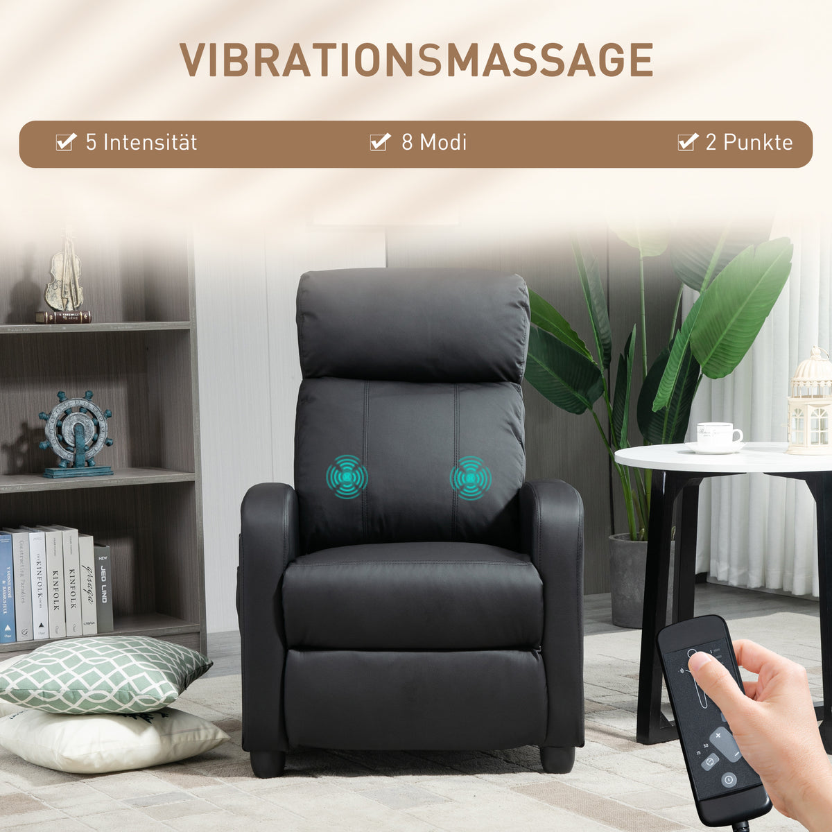 HOMCOM Massagesessel mit Liegefunktion, Relaxsessel mit Massagefunktion, Fernsehsessel mit Fernbedienung, Massagesofa mit Rückenlehne, elektrisch, Schwarz