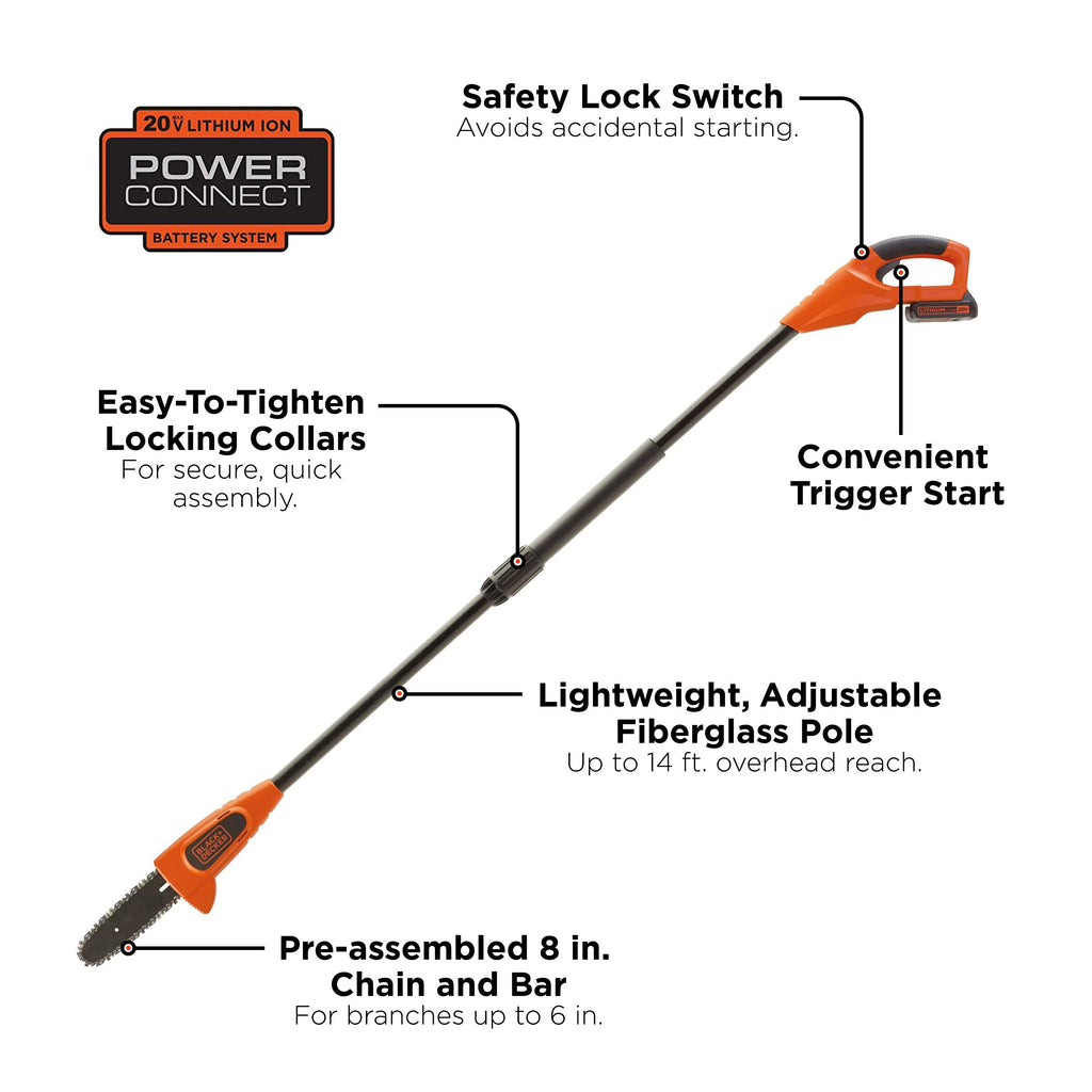 BLACK+DECKER 20V Max* Lithium Pole Pruning Saw, Bare Tool Only (LPP120B)