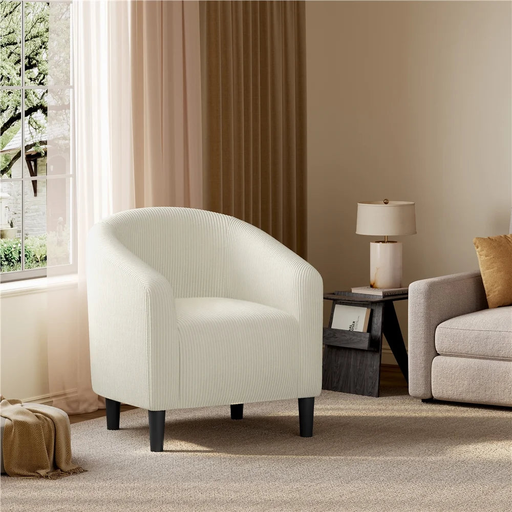 Yaheetech Upholstered Club Chair Accent Barrel Chair, Ivory