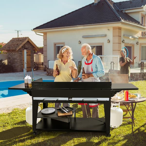 8-Burner Event Propane Gas Grill with 2 Folding Side Tables in Black