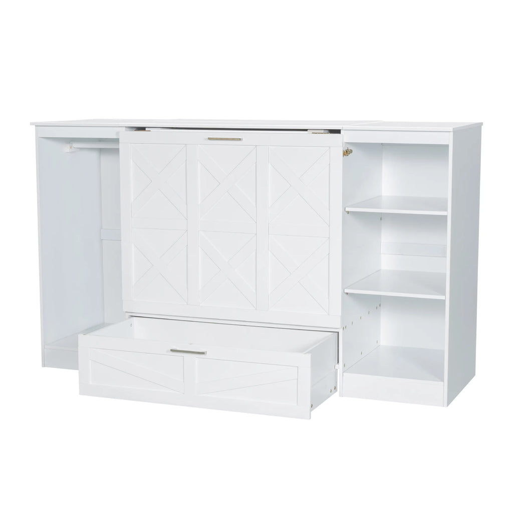 Euroco Wood Twin Size Murphy Bed with Wardrobe and Shelves for Kids Teens Living Room