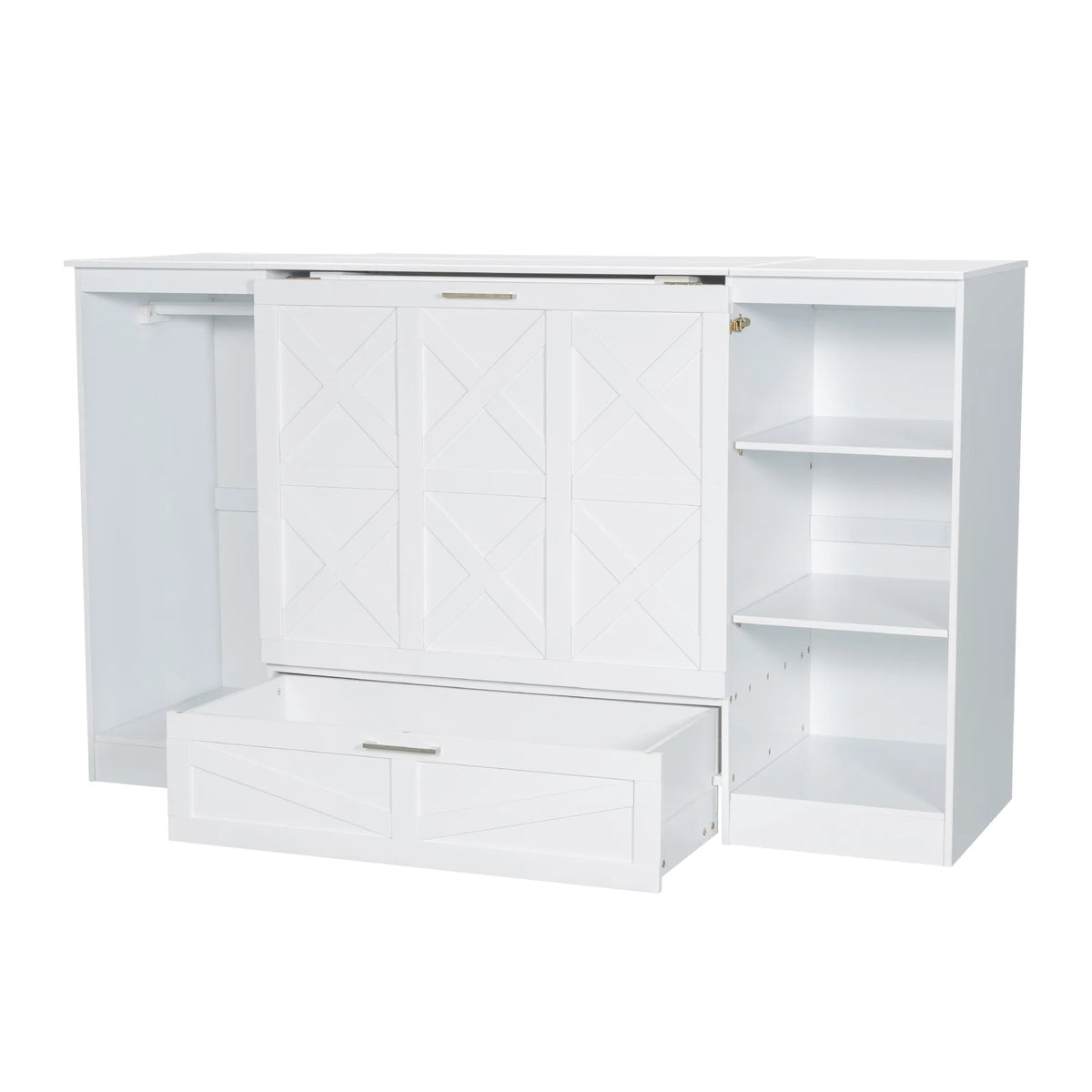 Euroco Wood Twin Size Murphy Bed with Wardrobe and Shelves for Kids Teens Living Room