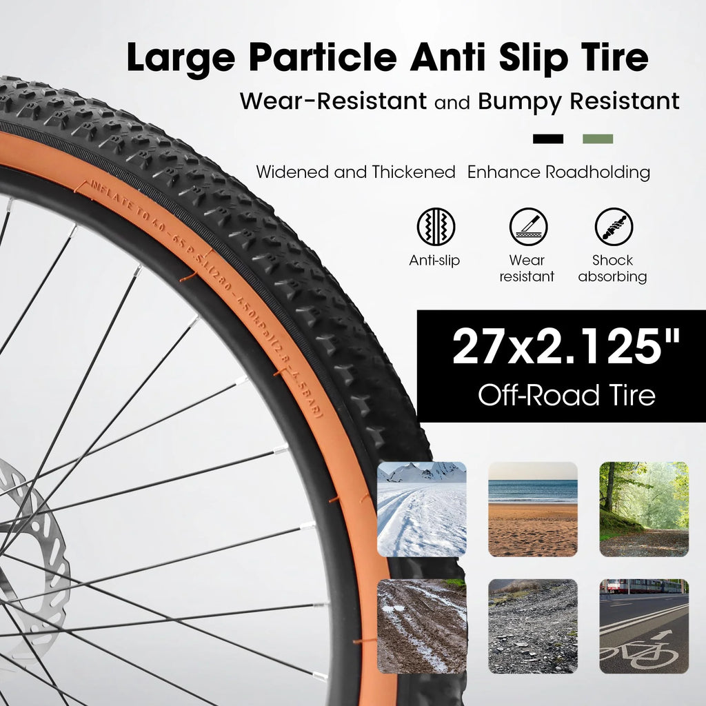 27.5 in Mountain Bike for Adults, Durable High Carbon Steel Frame, Disc Brakes, Stylish Brown Edge Tires, Ideal for Commuting and Outdoor Exploration