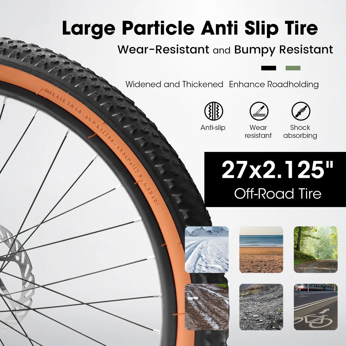 27.5 in Mountain Bike for Adults, Durable High Carbon Steel Frame, Disc Brakes, Stylish Brown Edge Tires, Ideal for Commuting and Outdoor Exploration