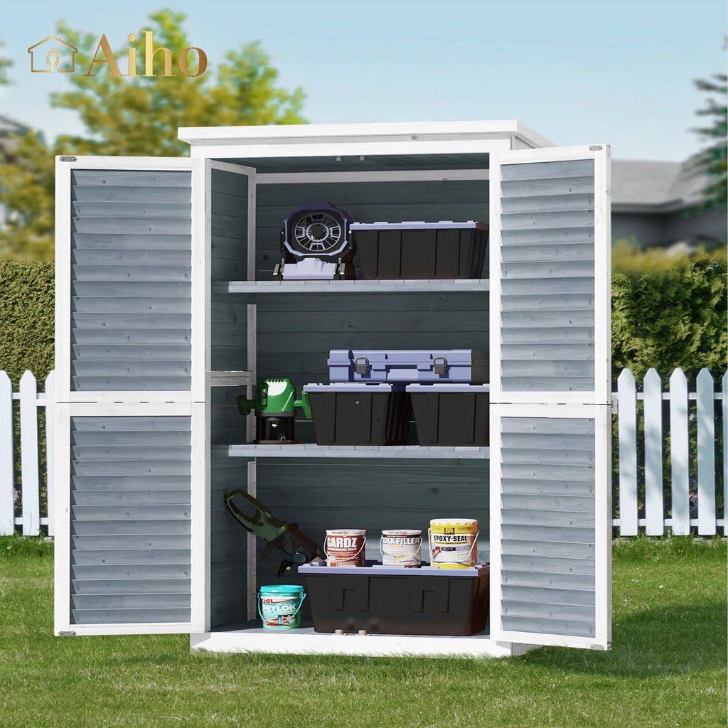 Aiho 55 Wide Outdoor Storage Shed with Lockable Double Doors - Weather - Resistant Garden Shed for Patio, Backyard & Lawn, Gray