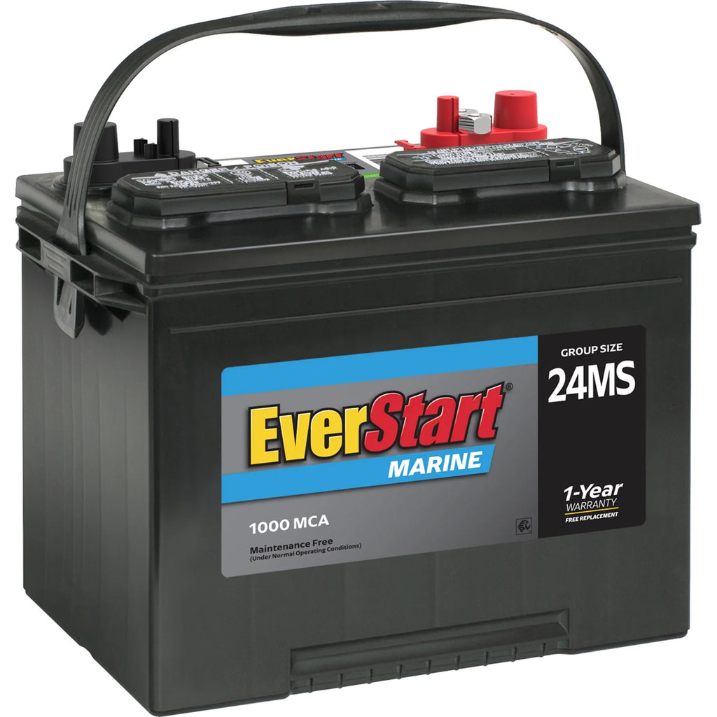 Everstart Lead Acid Marine Starting Battery, Group Size 24MS 12 Volt, 1000 Mca*