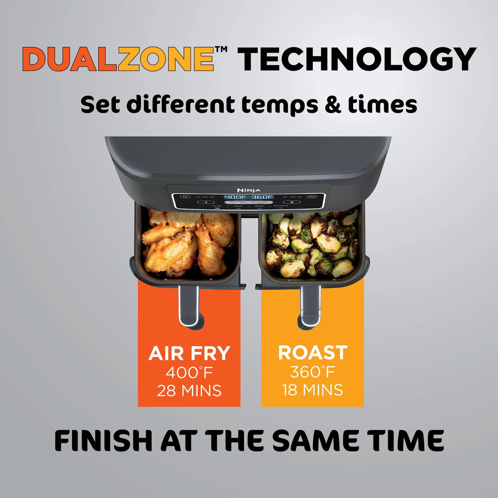 Ninja Foodi 4 In1 8 - Quart. 2 Basket Air Fryer with Dualzone Technology Air Fry, Roast, and More, DZ100WM
