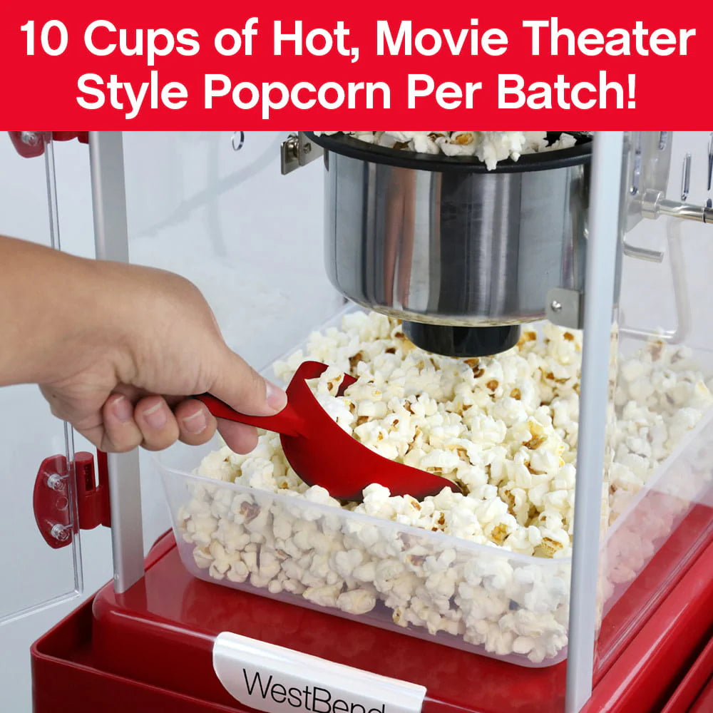 West Bend Popcorn Machine and Cart, 10 - Cup Capacity, in Red (PCMC20RD13), 14.35 lb., New