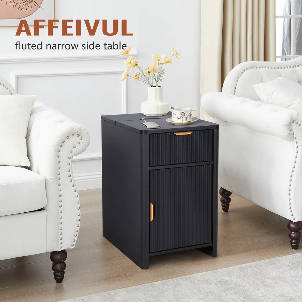 YOCWO Fluted Nightstand for Bedroom Set of 2, Wood Bedside Table Set of 2 with Drawers, Black