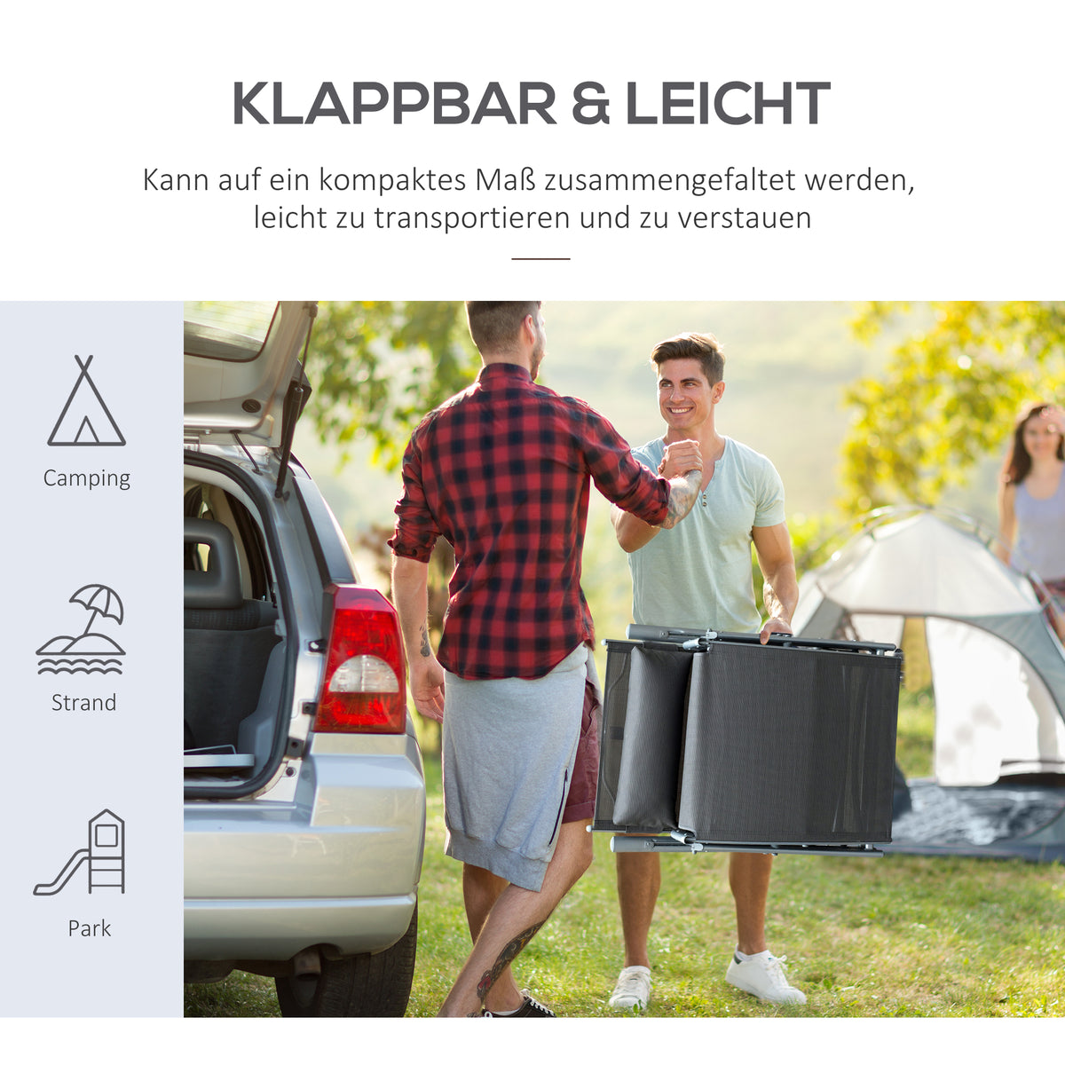 Outsunny Sonnenliege klappbar Strandliege mit Kissen Liegestuhl mit 7-Fach verstellbare Rückenlehne Gartenliege Relaxliege Gartenstuhl bis 165 kg belastbar, für Garten Urlaub Outdoor Strand Pool, Grau