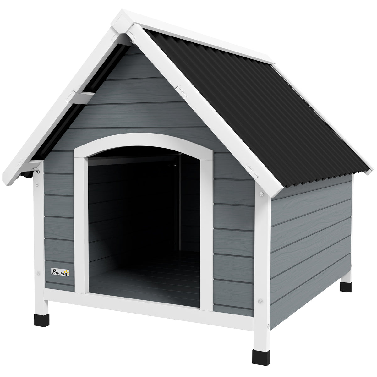 PawHut Hundehütte aus Holz für draußen mit herausnehmbarem Boden, erhöhter Holzunterschlupf für Hunde 84 x 99 x 87 cm Grau