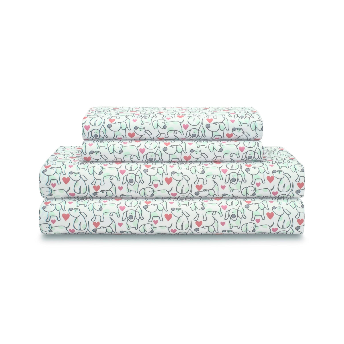 Whimsical Print Collection Microfiber Sheet Set, King, Hearts & Hounds