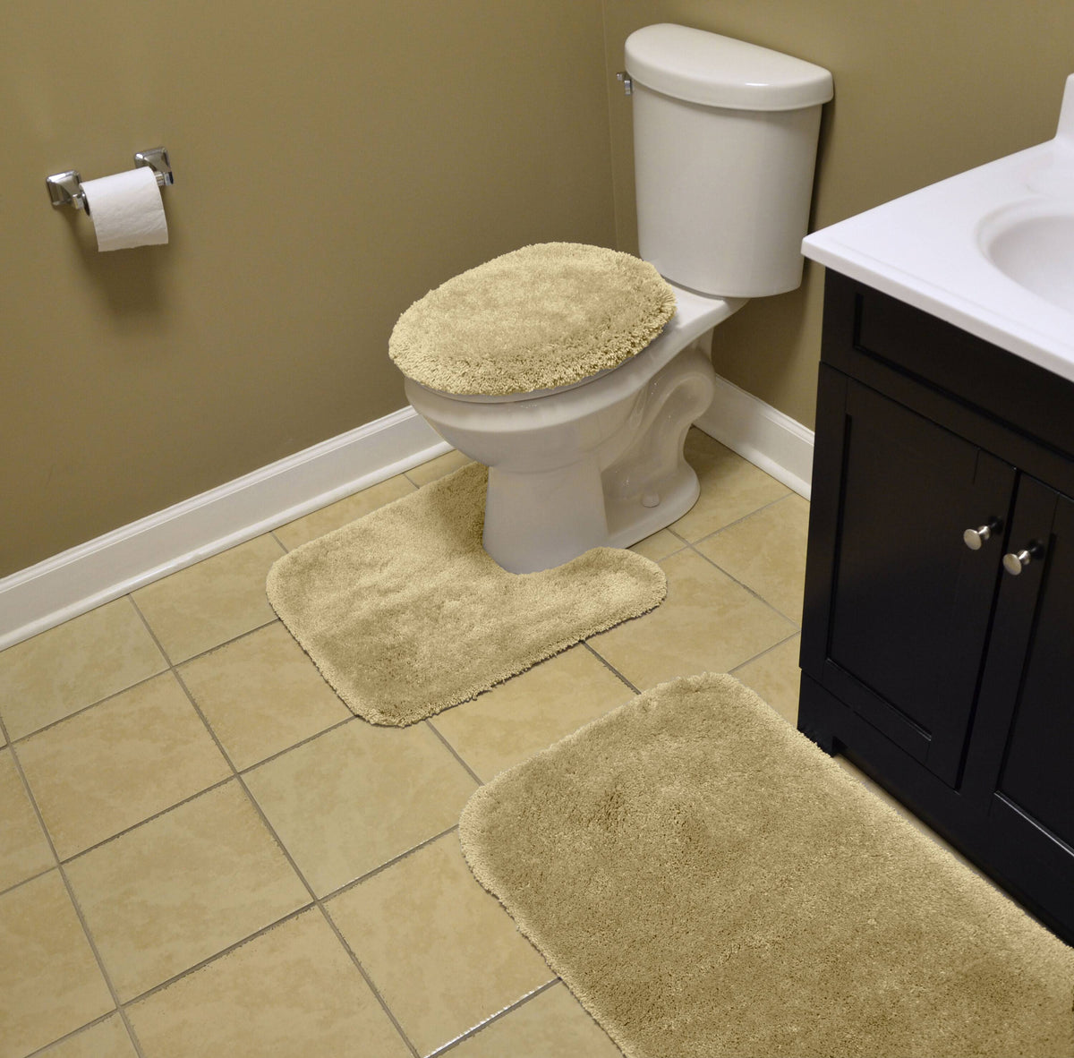 Garland 3 Piece Finest Luxury Ultra Plush Washable Nylon Bath Rug Set Linen
