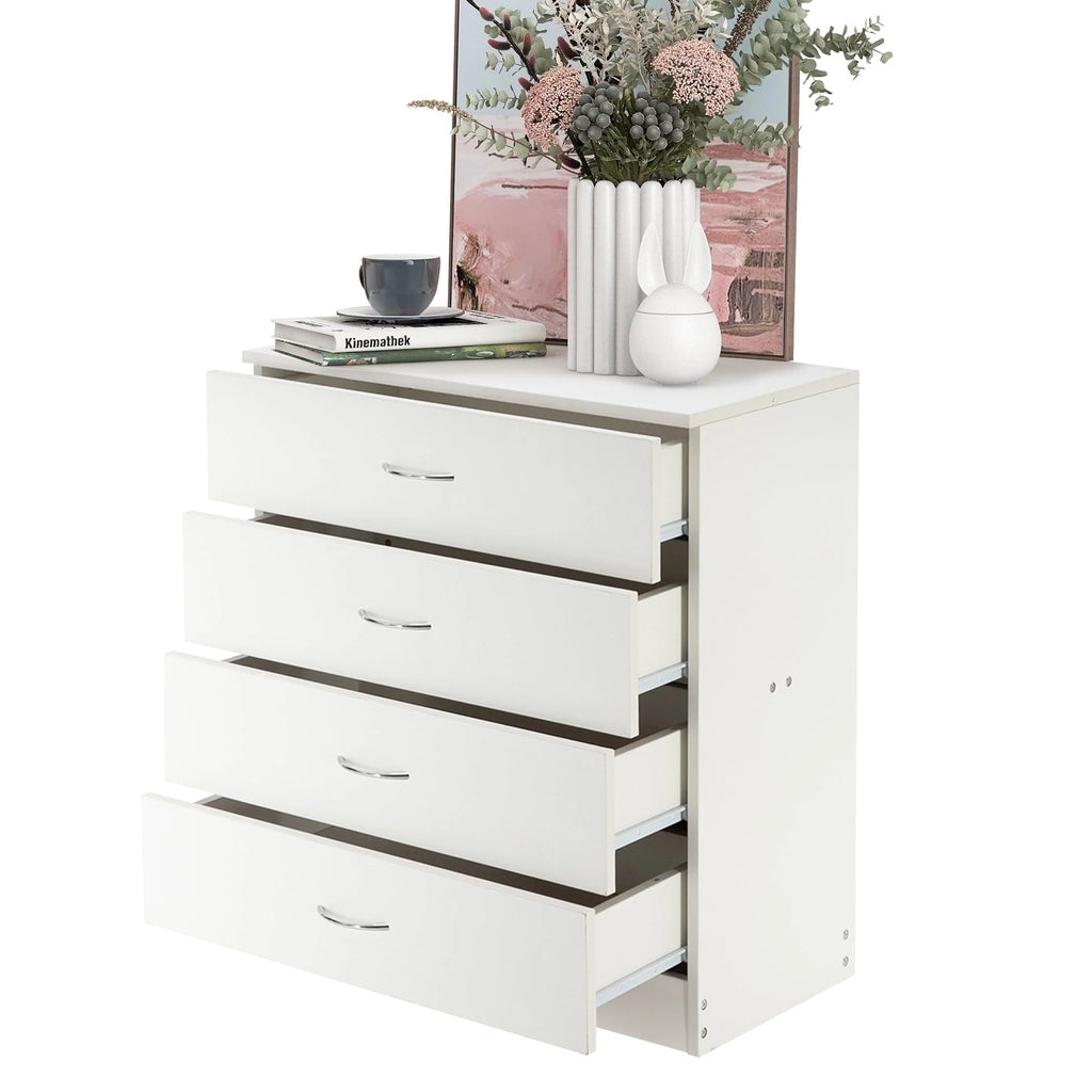 BTMWAY 4 Drawers Chest of Drawers, Wooden Chest of Drawers Storage Cabinet, Heavy Duty Wood Dresser Chest Cabinet for Bedroom, 25.98'' x 14'' x 22.05'', White