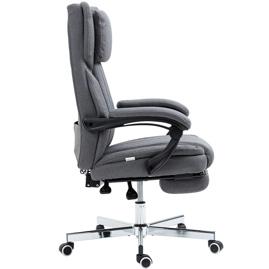 Vinsetto Bürostuhl mit Massagefunktion, neigbare Rücklehne, ausziehbare Fußstütze, Leinenoptik, grau, 65 x 61 x 113 cm