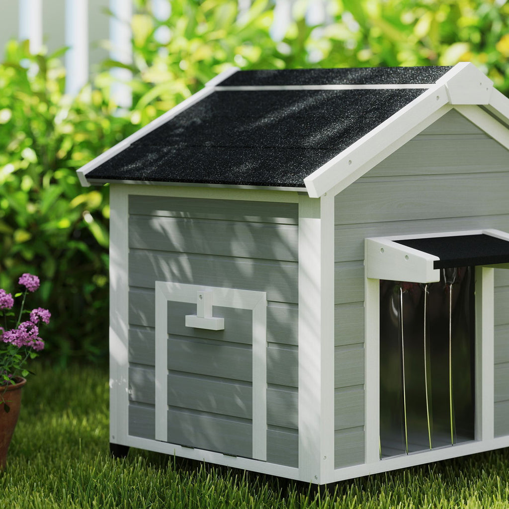 PawHut Massives Holz Hundehaus im Freien Hundehütte mit abnehmbarem Dach 95 x 68 x 76 cm hellgrau
