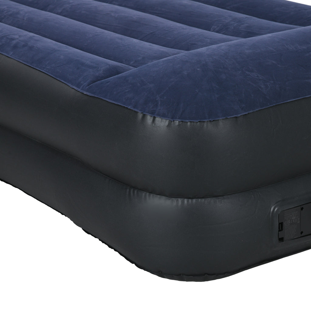 Outsunny Campingmatratze für 2 Personen, aufblasbar, eingebaute Pumpe, Tragetasche, 203 x 152 x 46 cm, Dunkelblau/Schwarz