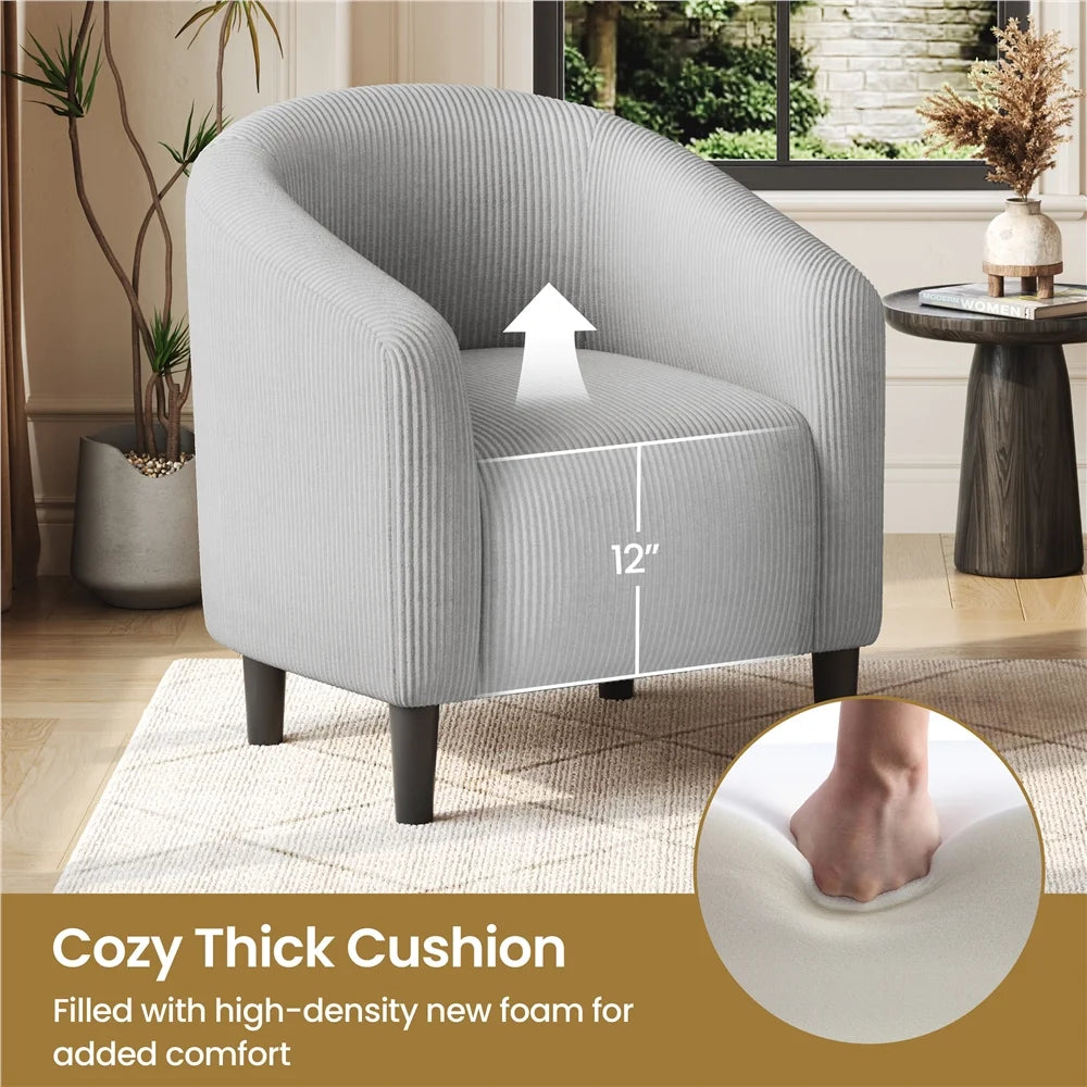 Yaheetech Upholstered Club Chair Accent Barrel Chair, Ivory