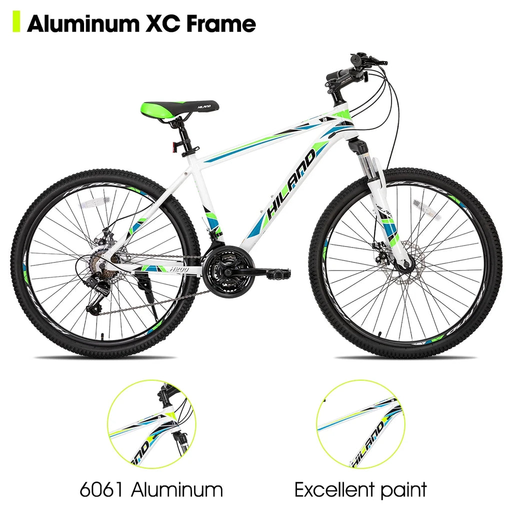 Hiland Mountain Bike, Multi - Spokes, Shimano 21 Speeds Drivetrain, Aluminum Frame 26 in Wheels, Men'S MTB Bicycle, White