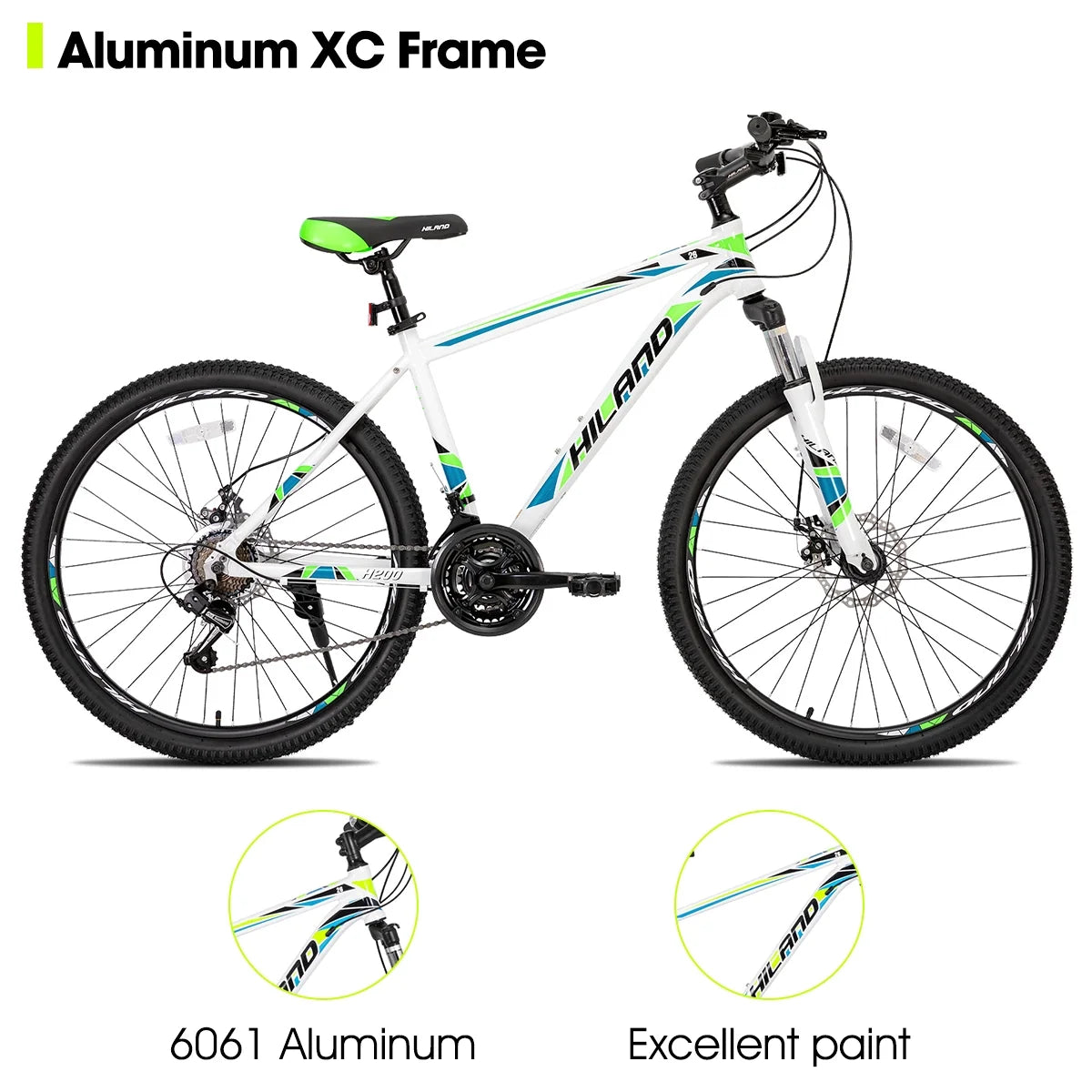 Hiland Mountain Bike, Multi - Spokes, Shimano 21 Speeds Drivetrain, Aluminum Frame 26 in Wheels, Men'S MTB Bicycle, White