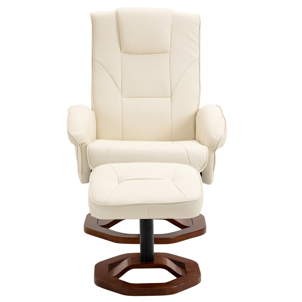 HOMCOM Massagesessel, mit Fußhocker, 10 Massagepunkte, Liegefunktion, drehbarer Sitz, Cremeweiß, 73 x 83 x 106cm