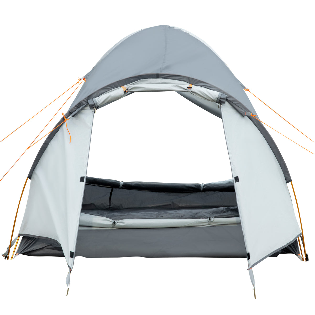 Outsunny Campingzelt für 3-4 Personen wasserdicht doppellagige Mesh-Fenster tragbar 350 x 150 x 128 cm Grau