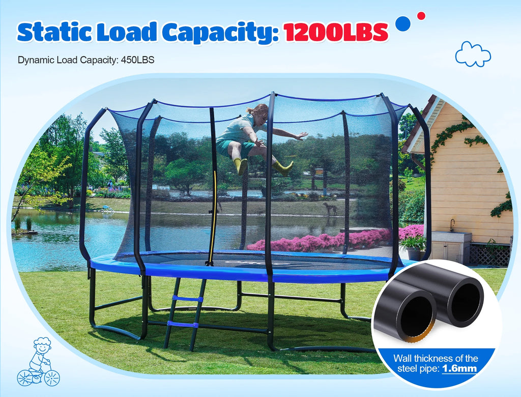 ORCC 1200 lb Capacity Oval 8X13FT Heavy - Duty Yard Trampoline for Kids & Adults with Safety Enclosure, 1.6mm Thickened Steel Frame & Reinforced Legs, Outdoor Gymnastics Trampoline