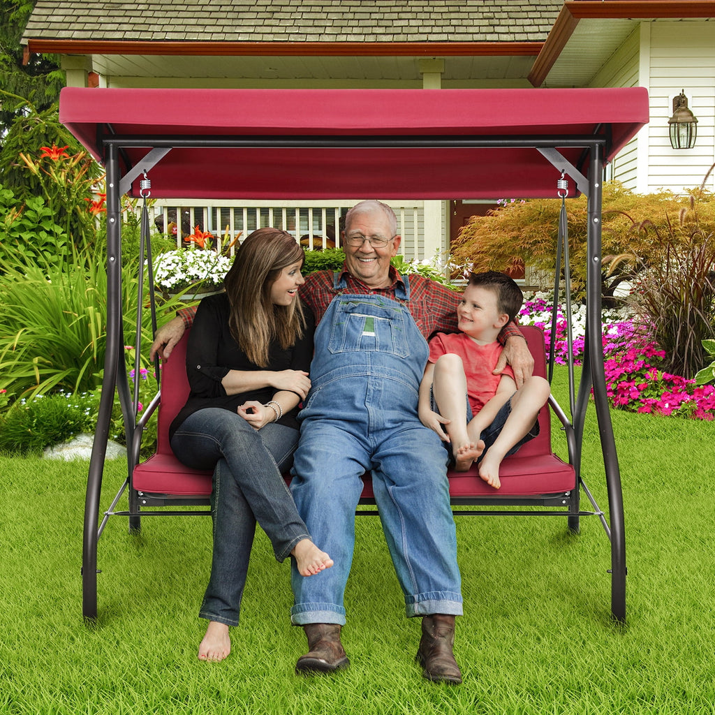 Arlopu 3 Person Porch Swing Outdoor Converting Canopy Swing Glider with Canopy