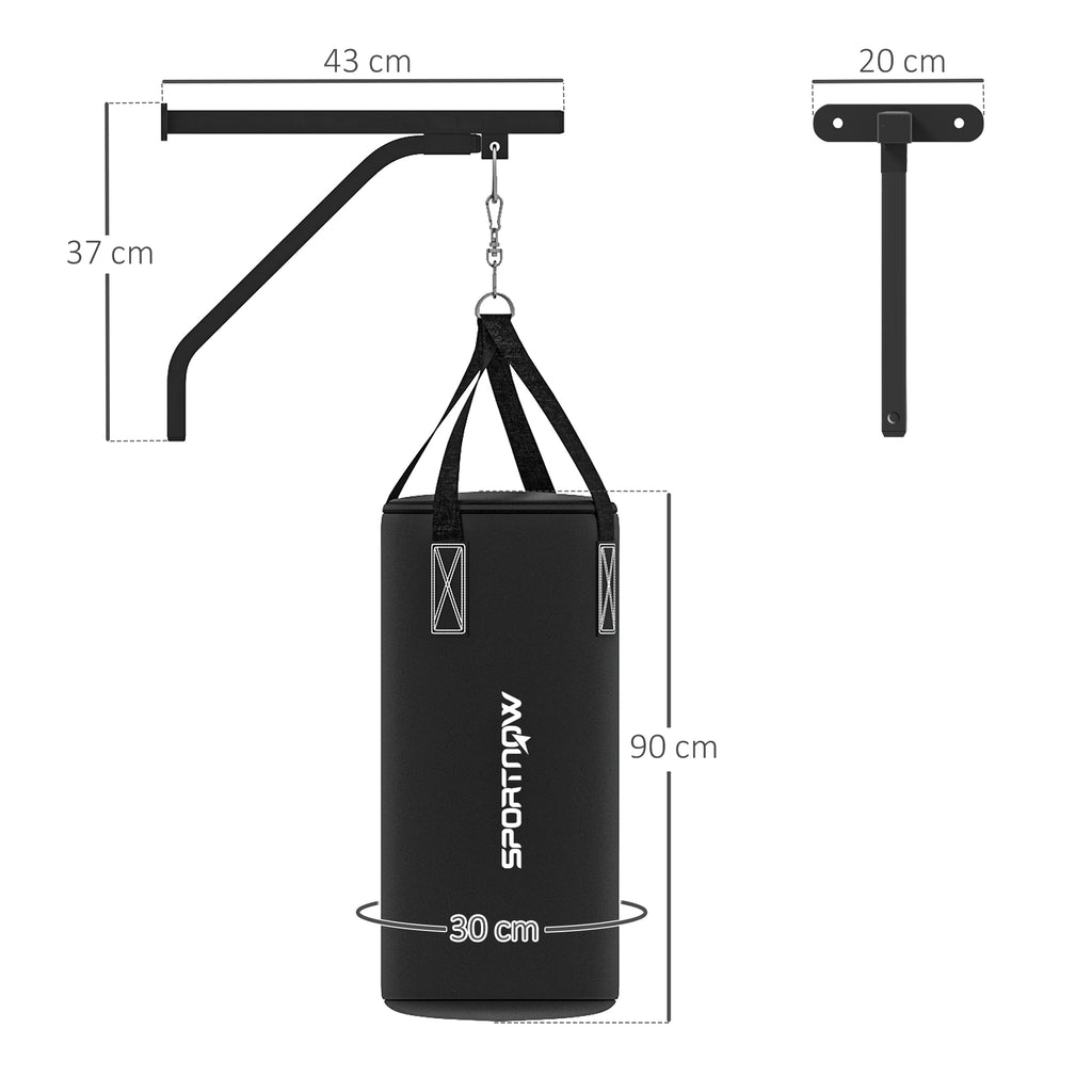 SPORTNOW Boxsack, befüllbar, mit Wandhalterung, Handschuhen und Bandagen, bis 45 kg, Schwarz