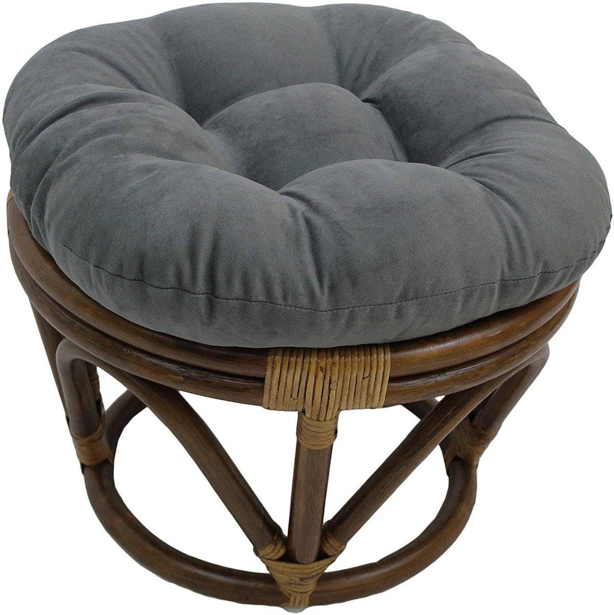 Blazing Needles 18 in. Round Solid MicroSuede Tufted Footstool Cushion, Steel Grey